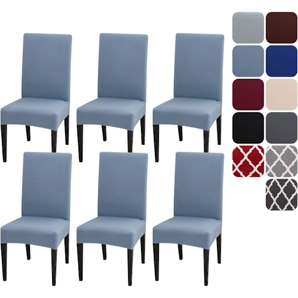 Ruokailuhuoneen tuolinpäällinen 4 tai 6 kappaleen sarja, joustava irrotettava pestävä ruokailutuolin suojapäällinen koristepäällinen istuimen suojus hotelliin light Blue 6pcs