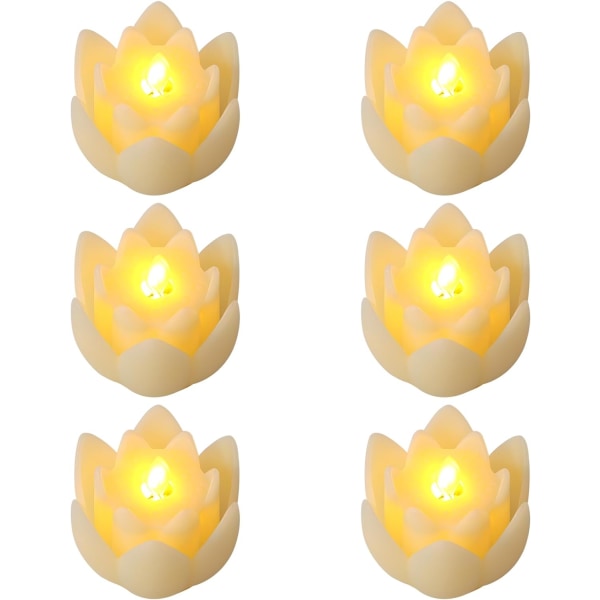 6 kpl LED-lootustaulukynttilää, 7,5*3 cm lootuslamppuja, elektronisia buddhalaisia valoja, paristokäyttöisiä Buddha-tuikkuja, lämpimän valkoisia valoja