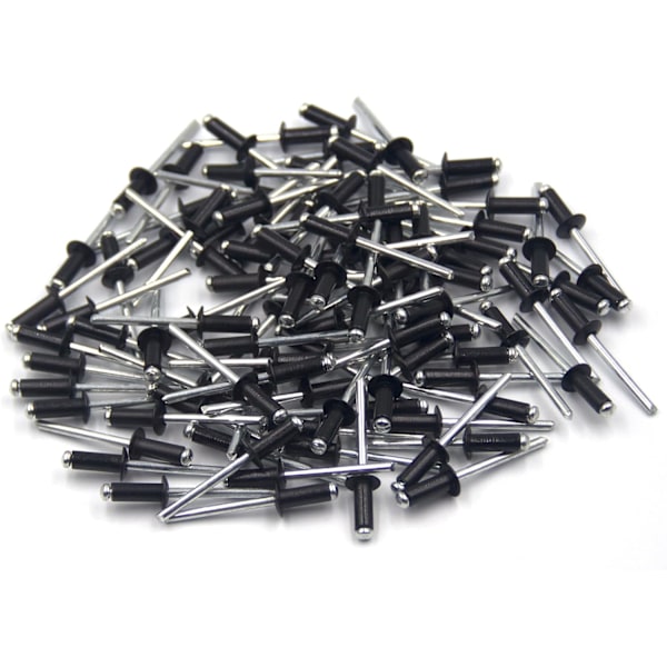 100 stk. aluminiumsblindnitter 4,8 x 12 mm, åbne ender nitter, popnitter, pakke med 100 (sort)