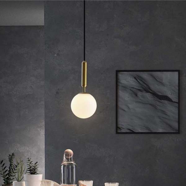 Nordisk modern enkel pendellampa glaskula taklampa enkel huvud pendellampa loft loft för sovrum matsal restaurang (mjölkvit matt)
