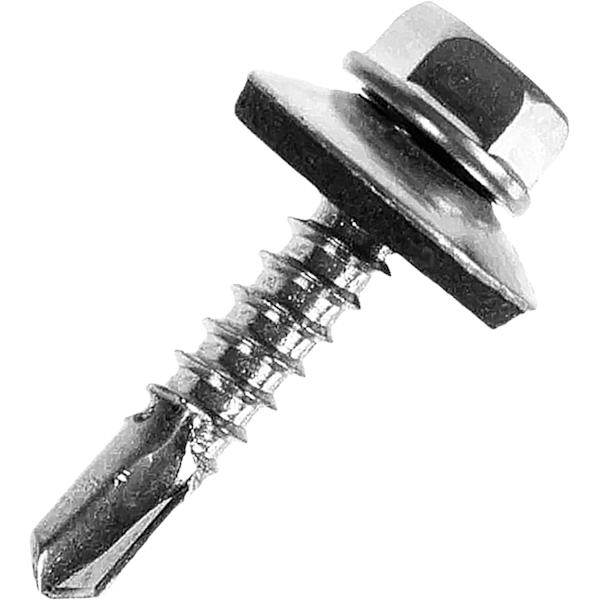 METALL SJÄLVBORRANDE SKRUV M5, FÖRPACKNING 50, 5,5 x 20 mm, Självborrande plåtskruv med sexkantigt huvud med tätning, Självborrande skruv för metall