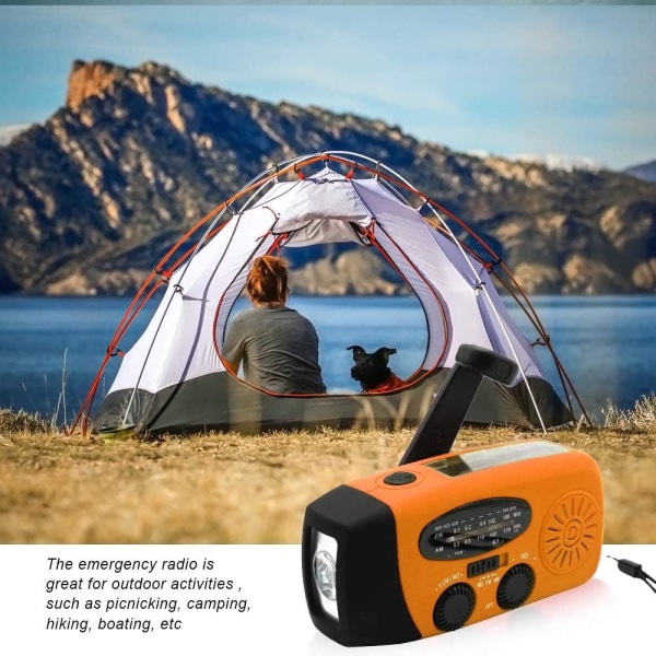Solar nödradio med LED-ficklampa 2000mAh Power Bank för Smart Phone för Hem Utomhus Camping Reser Jordbävning-Orange