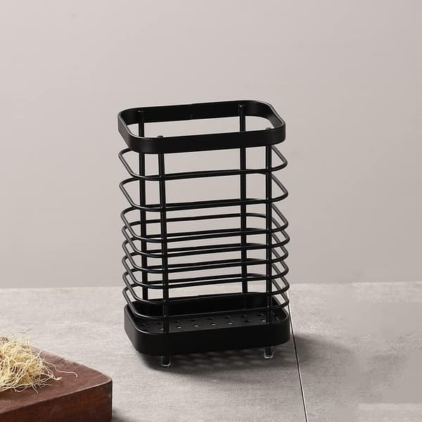 Rustfrit stålkøkkenredskabsholder, bestikkurv, organizer tilbehør Black 15cm