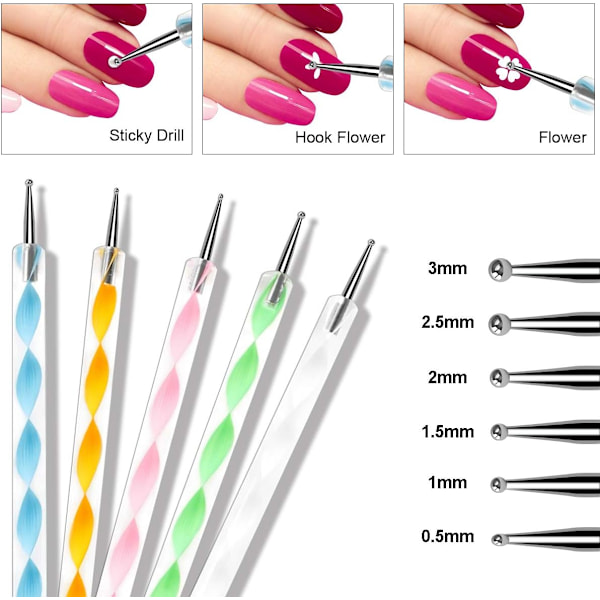 Nagelkonst Penslar Set, 15st Akryl Nagelborste Målarpenna och 5st Nagel Dotting Verktyg, Nagelpenna Designer Nagelkonst Målningskit