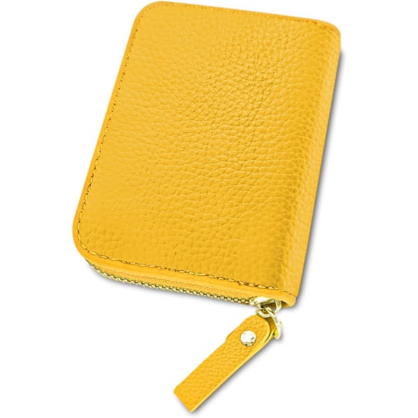 Dame Kreditkort Holder, Lille RFID Blokerende Damepung med Rustfrit Stål Lynlås Læder Accordion Pink Punge Etui Yellow