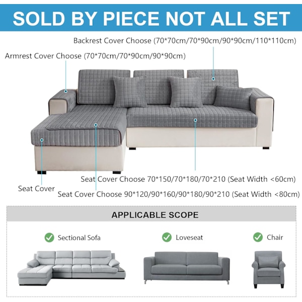 1 stk. Bløde Flanell Sofabetræk Vaskbare - Nye Sofahyndebetræk, Skridsikre Sofabetræk 1 2 3 Personers Sofabetræk (Grå, 90x210cm) 90*210cm