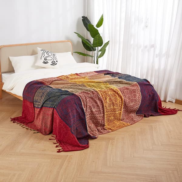 Bohemian tæpper Chenille Jacquard kvaster blød stolbetræk til seng sofa dekorative tæpper (rød, 60x75 tommer)