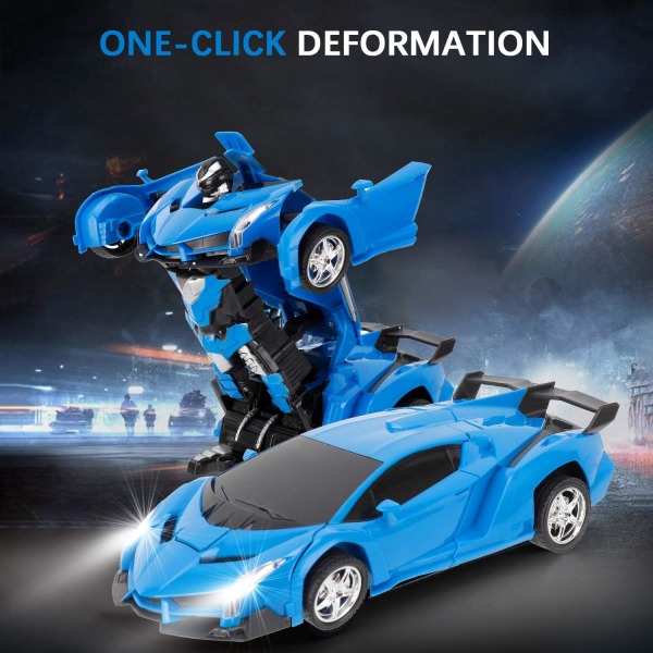 Transform RC Bil Robot, Oberoende 2.4G Robot Deformationsbil Leksak med En Knapp Transformation & 360 Hastighetsdrift 1:18 Skala blue B