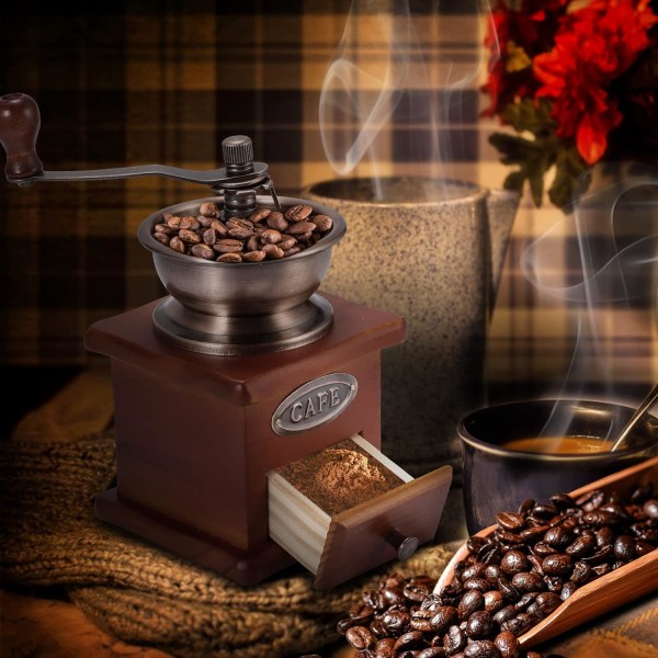 Manuell kaffekvarn, justerbar Grovhet Kaffekvarn Kvarn Kaffebönkvarn Vintage antik trähandkvarn Handhållen