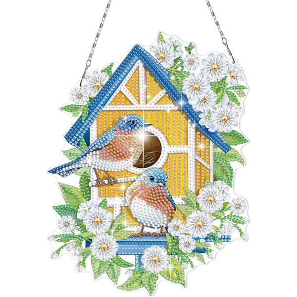 Diamantmålning Kit, DIY Fåglar Blommor Diamant Väggkonst Vindspel Ornament