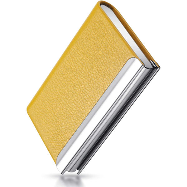 Visitkortfodral, PU-läder, Rostfritt Stål, med Magnetisk Stängning yellow