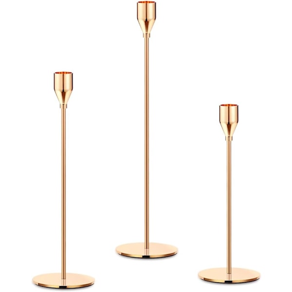 Set med 3 Guld Ljusstakar, Avsmalnande Ljus Metall Ljusstake Hållare - Ljusstakehållare för Hemfest Bröllopsdekoration Gold