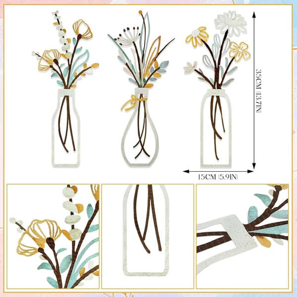 3 Delar Guld Metalltråd Blomma Väggdekor Modern Dekoration - 35*15cm - För Sovrum Vardagsrum Badrum Galleri