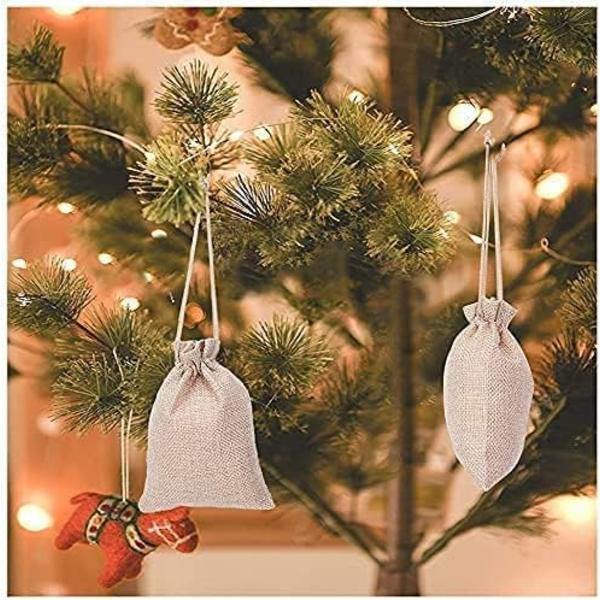 100 stk. Juteposer 7x9cm, Genanvendelige Gaveposer, Lærredsposer med Snøre til Smykkegave Fødselsdagsfest Jul Bryllup DIY - Khaki