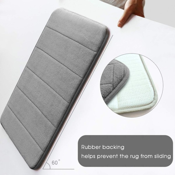 Hukommelsesskum Bademåtte Antislip Absorberende Super Blød Fløjl Badeværelsesmåtte Tæppe Super Vandabsorption Badeværelsesmåtte Tyk Badeværelsesmåtte Grey 20 X 32 inch