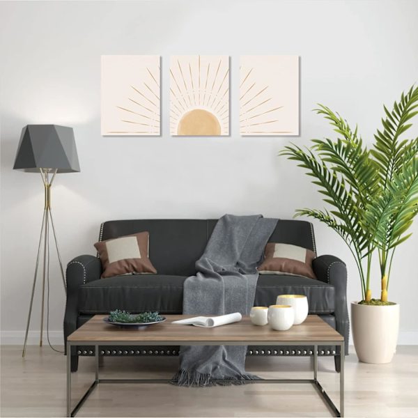 Boho-seinätaidesetti 3 osaa, Canvas-seinätaide Keltainen Auringonnousu Horisontissa Geometrinen Luontokuvitus Taide Seinälle, Toimistoon, 12\"x16\"
