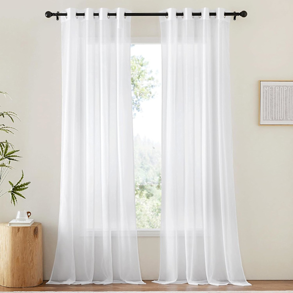 Sjønne Gardiner Ekstra Lengde, Brede Solide Voile Vinduspaneler for Patio/Skyvedør/Stue (54\" B x 108\" L, Hvit, 2 Stykker)