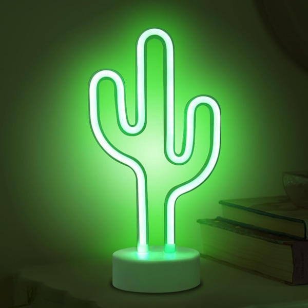 LED Neon Skilt Soveværelse Dekorativt Natlys Indendørs Belysning Batteri og USB Drevet Lampe (Grøn Kaktus)