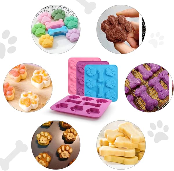 3 st Hundtass och Ben Silikonformar, 3D Valptass Kakformar, Hundben Chokladform, Tass Isbitsformar