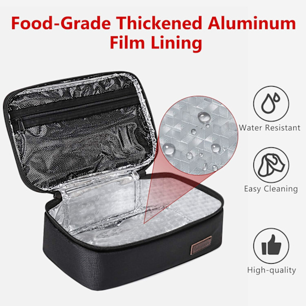 Mini Lunchväska för Män Kvinnor Bärbar Termisk Isolerad Kylväska, Kompakt Lunchlåda för Vuxna Arbete Kontor, Svart
