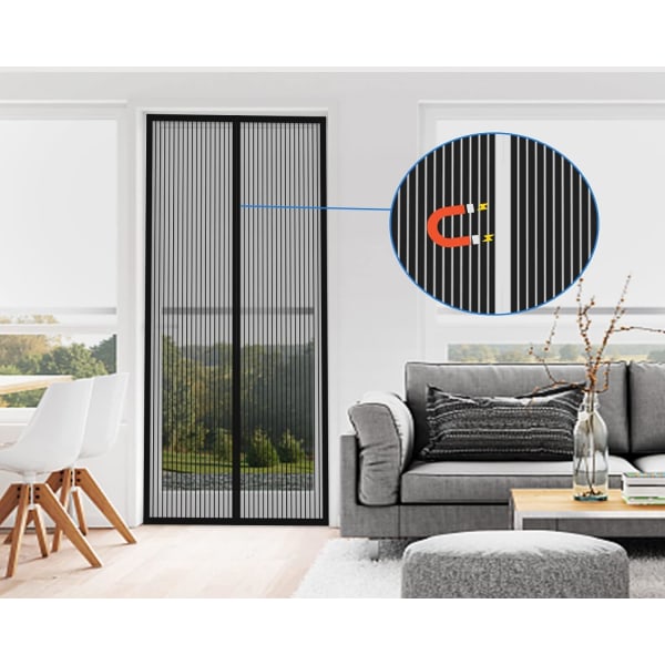 Myggnät Dörrar Nät Gardin Mesh för att hålla flugor och insekter ute, Flyscreen franska dörrar, Dubbeldörr Magnetiska ScreenFly-dörrar Black 110*220CM