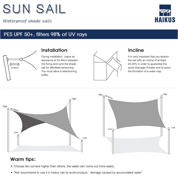 Vanntett Firkantet SkyggeSeil, Vannresistent PES Skyggeduk, 3m Skyggenett Motstandsdyktig UV-Strålebeskyttelse for Hage Terrasse Camping Utendørs Gray 3*4M