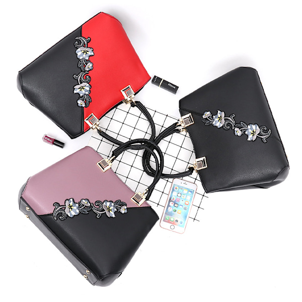 Dametasker Blomstermønster Crossbody Tasker Pom Pom Dekoration Håndtasker Tote Tasker til Damer Skuldertaske PU Læder rosa