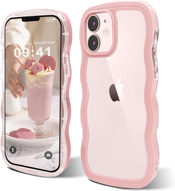 iPhone 12 Wave Frame-deksel, søtt krøllete hardt PC-telefondeksel, støtsikkert beskyttelsesdeksel for kvinner og jenter