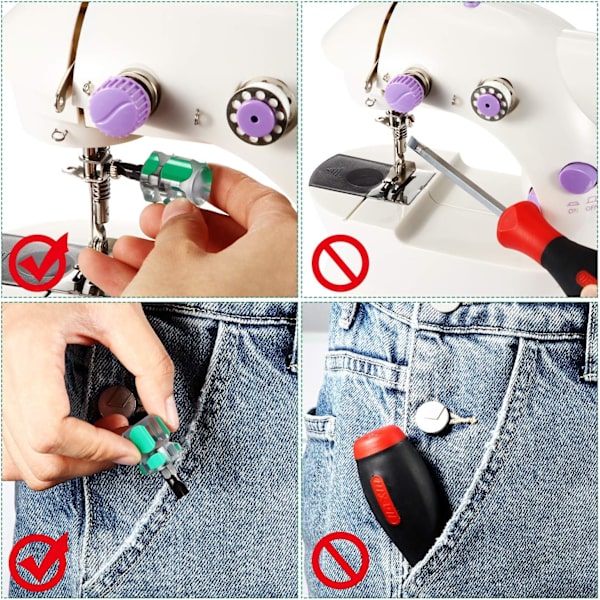 Mini kort skrutrekker verktøysett for symaskin Inkluderer flat/slisset hodeskrutrekker og Phillips skrutrekker, 2 stk med oppbevaringspose