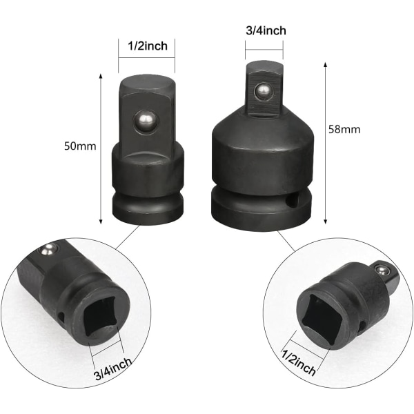 Pack jakoavaimen sovittimen supistimet 1/4", 3/8", 1/2", 3/4" kantamuuntimelle