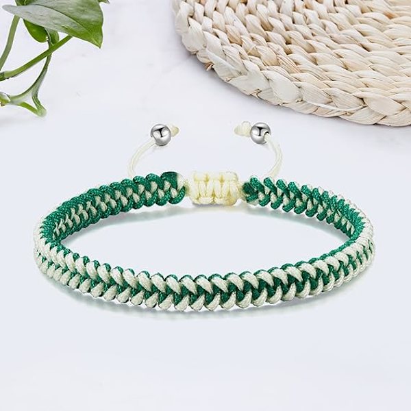 Flätad rep armband dam herr, flickor pojkar födelsedag vänskap par presenter handgjorda smycken Green-white