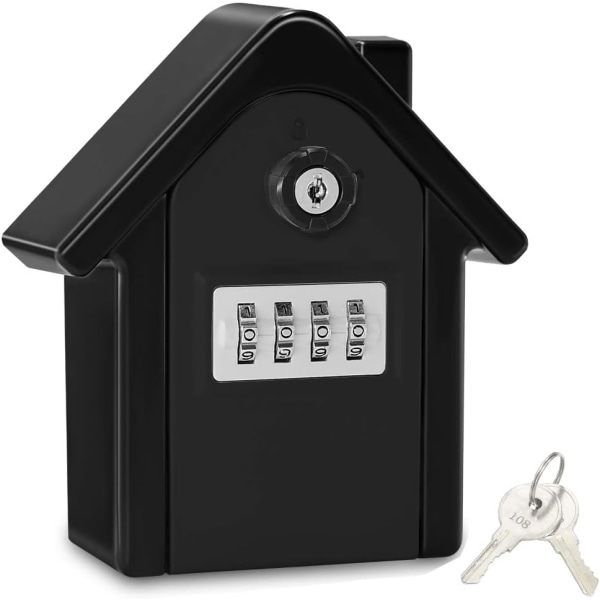 Wall-Mounted Secure Key Box Key Box with Digital Code & Emergency Keys,Large Key Safe Box XL Format Outdoor Key Safe for Home,Factory,Garages,Black