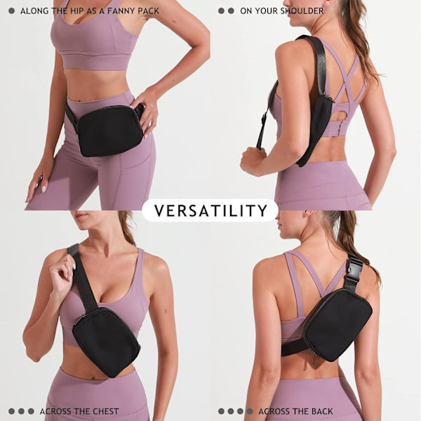 Crossbody Fanny Pack til kvinder og mænd, Everywhere bæltetaske med justerbar rem, til udendørs vandreture, løb, rejser og afslapning black