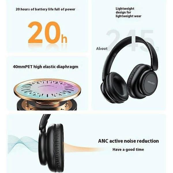AWEI A996Pro Sammenleggbare Bluetooth Over-Ear Hodetelefoner ANC Støyreduserende Headset