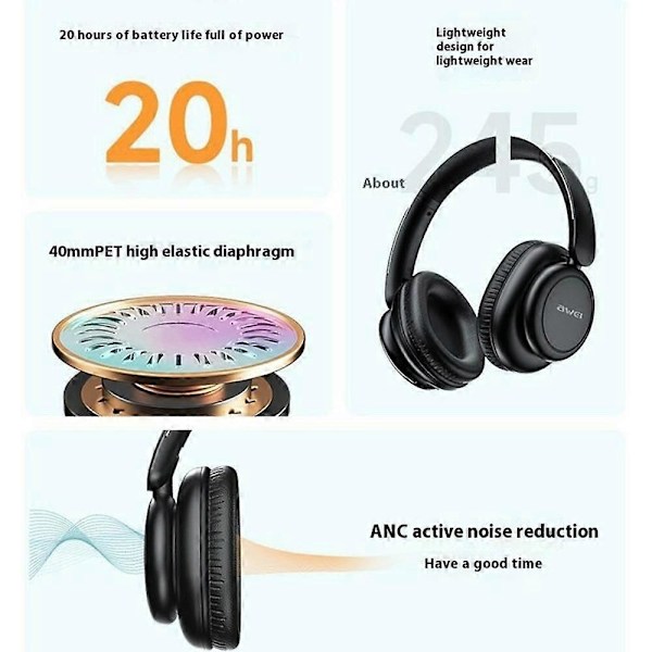 AWEI A996Pro Vikbar Bluetooth Over-Ear Hörlur ANC Brusreducerande Headset