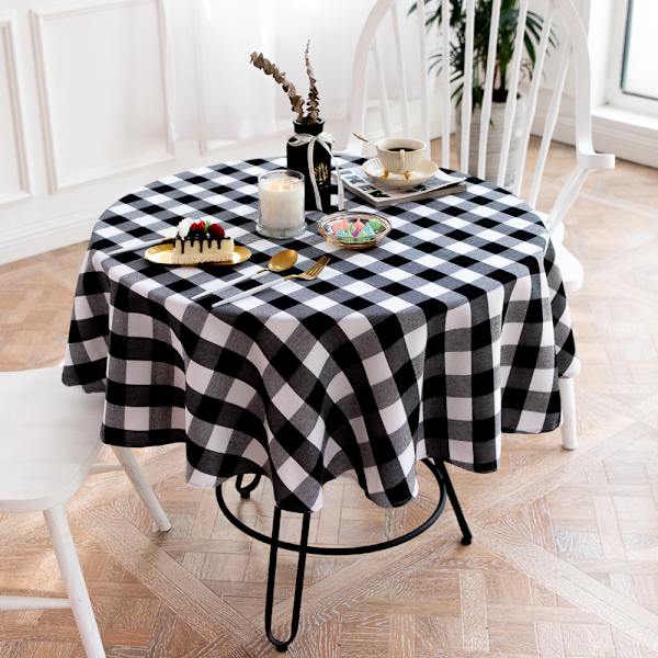 Rutete dekorative duker, runde restaurantduker black and white checked 130CM