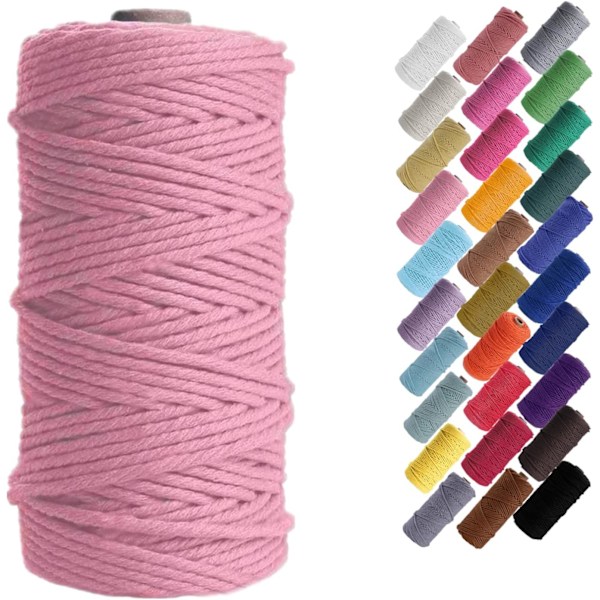 Macramé-snöre, Bomullsrep, för Väggbonader, Växtupphängningar, DIY-hantverk, Heminredning, Presentinslagning 3mmx100m secret pink
