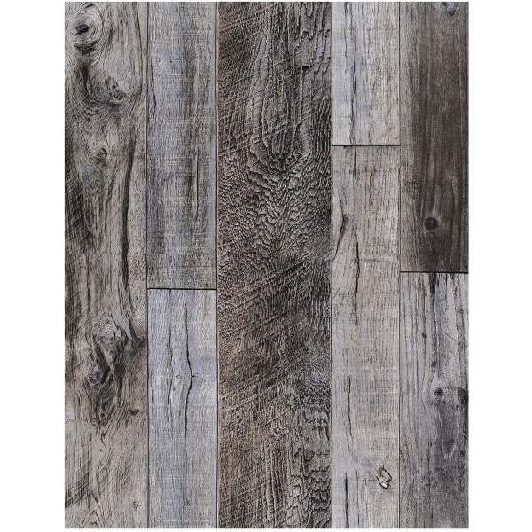 Skræl og sæt træplanketapet Shiplap 17,7 tommer x 32,8 fod Vinyl selvklæbende dekorativt Grey