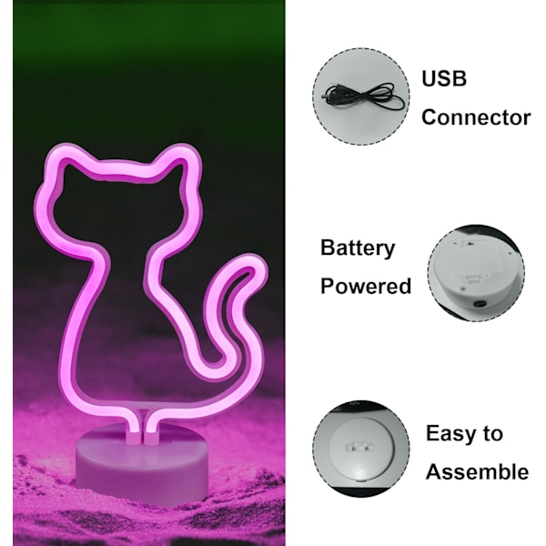 LED Neon Skylt Sovrumsinredning Nattlampa Inomhusbelysning Batteri och USB-driven Barlampa (Katt)