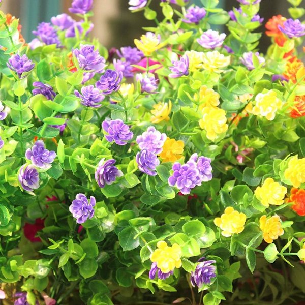 15 Buketter Konstgjorda Utomhusblommor Falska Plastgrönska UV-beständiga Buskar Växter för Inomhusvas Utomhus Hängande Växter