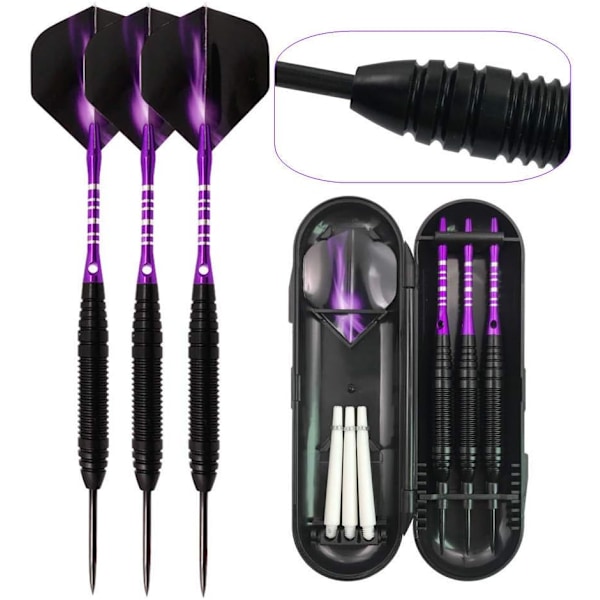 3 Pakke Stål Dartsett 22 Gram med Aluminiumskaft og Flights inkludert Etui, for Turneringer (22g) - Lilla