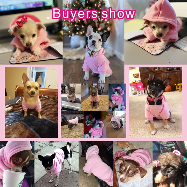 Vinter Hund Hoodie Sweatshirts med Lommer Varme Hunde Tøj til Små Hunde Chihuahua Frakke Tøj Hvalp Pink X-Small