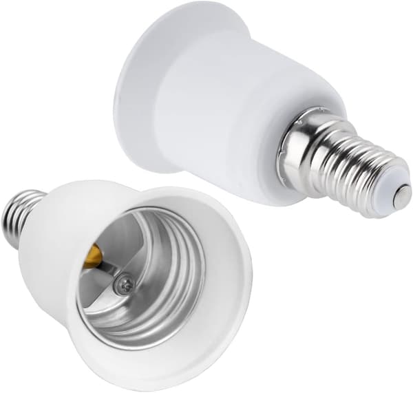 E14 til E27 Lampeholderadapter, E14 til E27 Pæreadapter, Passer til E27 Pærer, LED-pærer, Glødepærer, Halogenpærer, 2 stk.