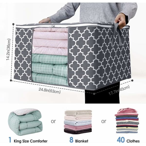 3-pack 100L Stora Förvaringsväskor för Filtar, Kläder, Sängkläder, Täcken, Vikbar Organizer - Grå