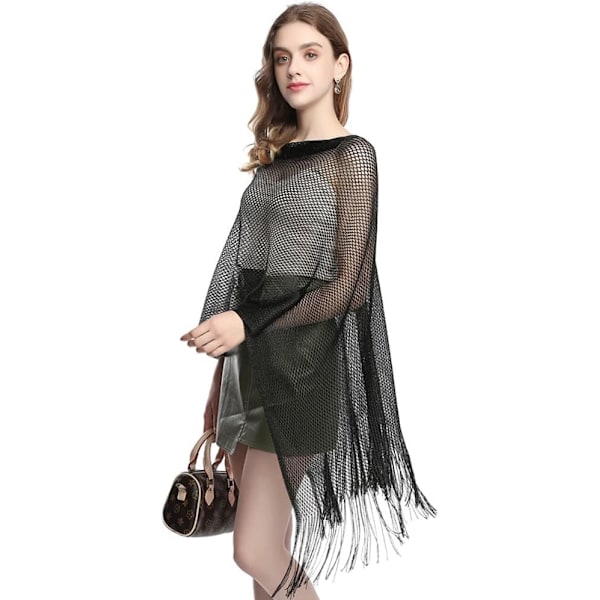 Dame Stole Skjerf Skjerf Glitrende Sjal og Wraps for Aftenkjole Black