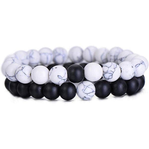Älskare Armband Lava Armband Pärlor Armband Bangle Stretch Sten Pärlor Armband Vänskap Par Gåvor, Svart och Vit Black and White