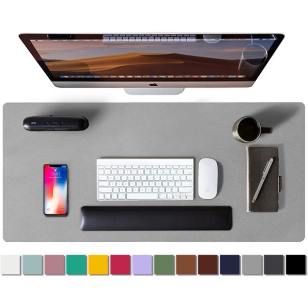 Skinn skrivebordsbeskytter, kontorbordsmatte, sklisikker PU-skinn skrivebordsunderlag, bærbar skrivebordsmatte, vanntett skrivebordsunderlag Light Grey 31.5" x 15.7"