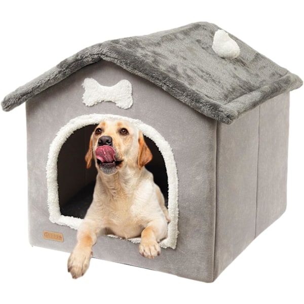 Foldbart Hundehus Kennel Seng | Lukket Varm Plys Redeseng med Aftagelig Pude | Plys Kæledyrshus Hunde Katte Kennel
