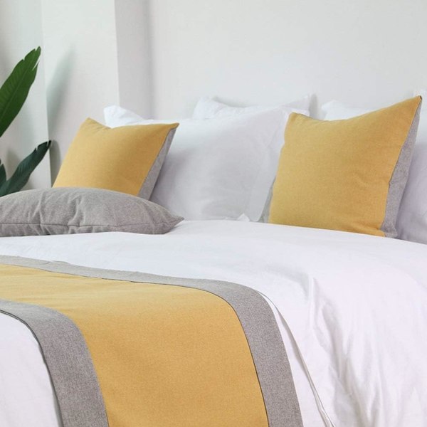 Dobbel Farge Lappeteppe Sengeløper Sengeteppe Hotell Sengetøy Soverom Dekorativt Skjerf Putetrekk (Gul, 48x260cm (for 2m seng))