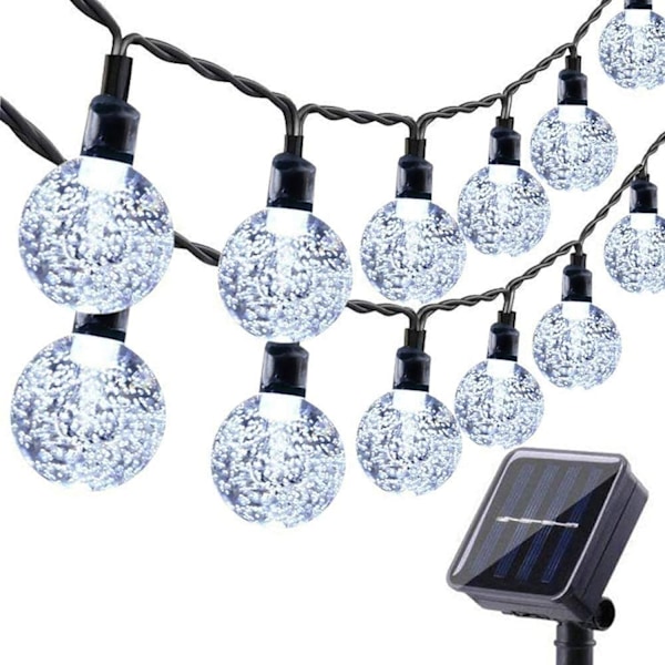 Solcellsdrivna Trädgårdslampor Utomhus, 7 meter 50 LED Solcellsslinga Vattentät, Kristallkula Inomhus/Utomhus Lampor White
